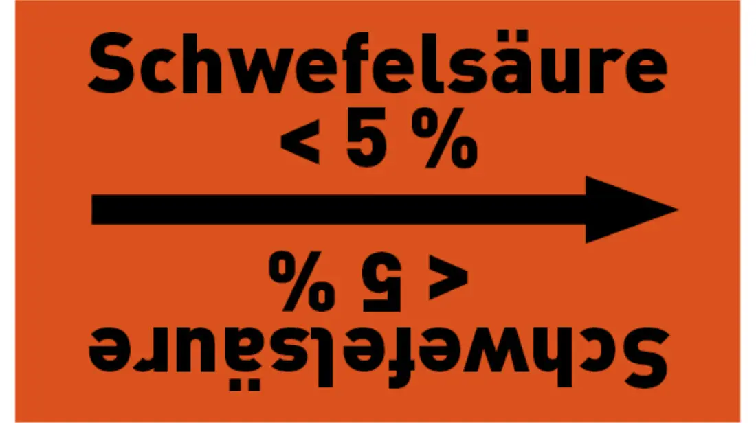 Kennzeichnungsband Schwefelsäure < 5 % orange/schwarz bis Ø 50 mm 33 m/Rolle