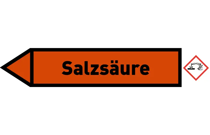 Pfeil links Salzsäure orange/schwarz 215x40 mm