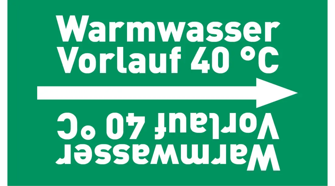 Kennzeichnungsband Warmwasser Vorlauf 40 °C grün/weiß ab Ø 50 mm 33 m/Rolle