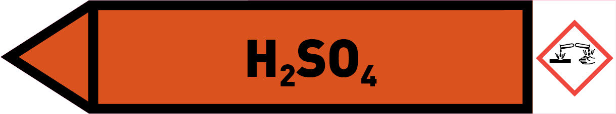 Pfeil links H2SO4 orange/schwarz 215x40 mm
