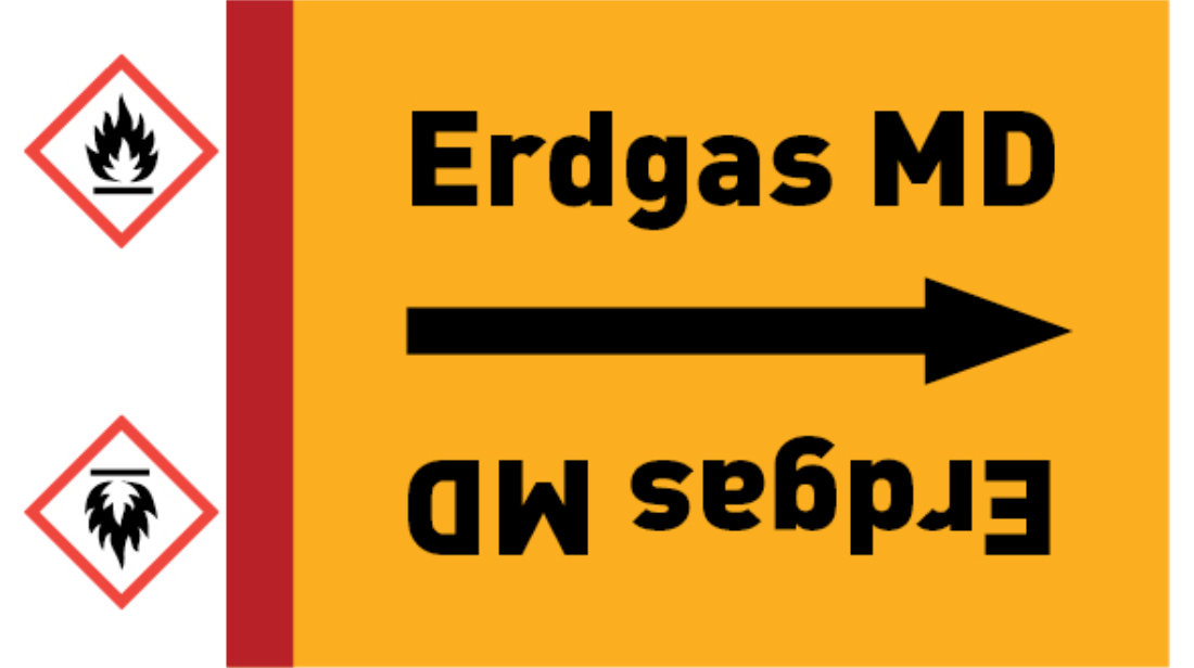 Kennzeichnungsband Erdgas MD gelb/schwarz bis Ø 50 mm 33 m/Rolle