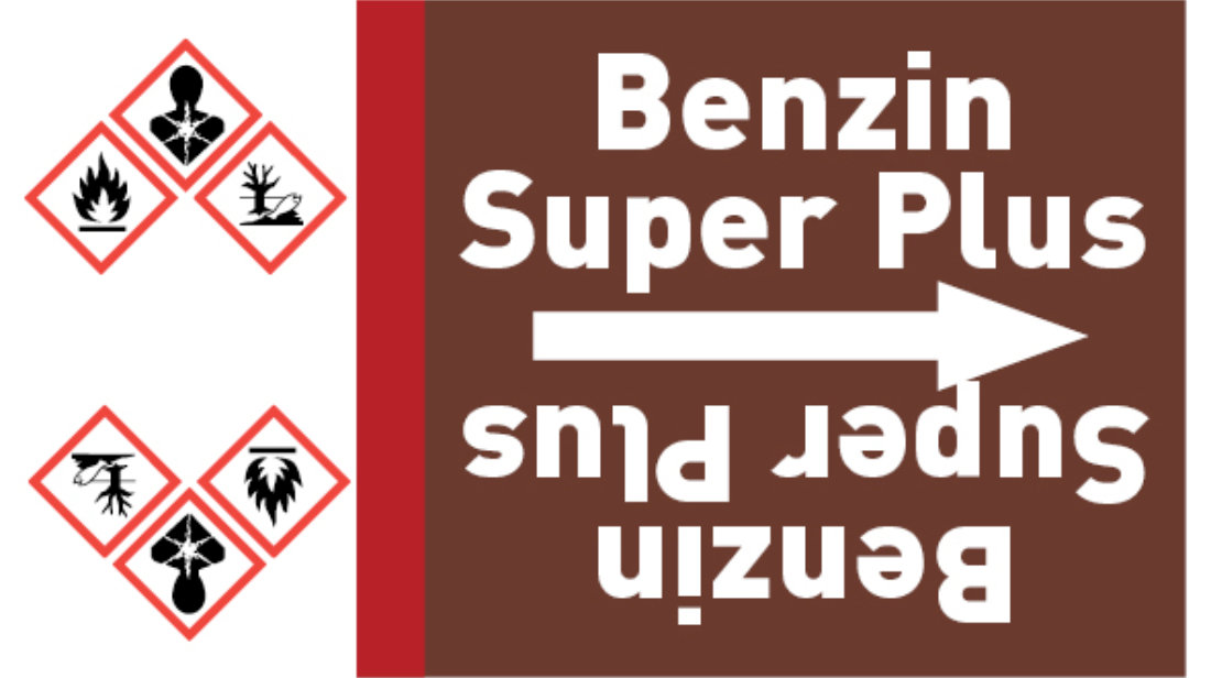 Kennzeichnungsband Benzin Super Plus braun/weiß bis Ø 50 mm 33 m/Rolle
