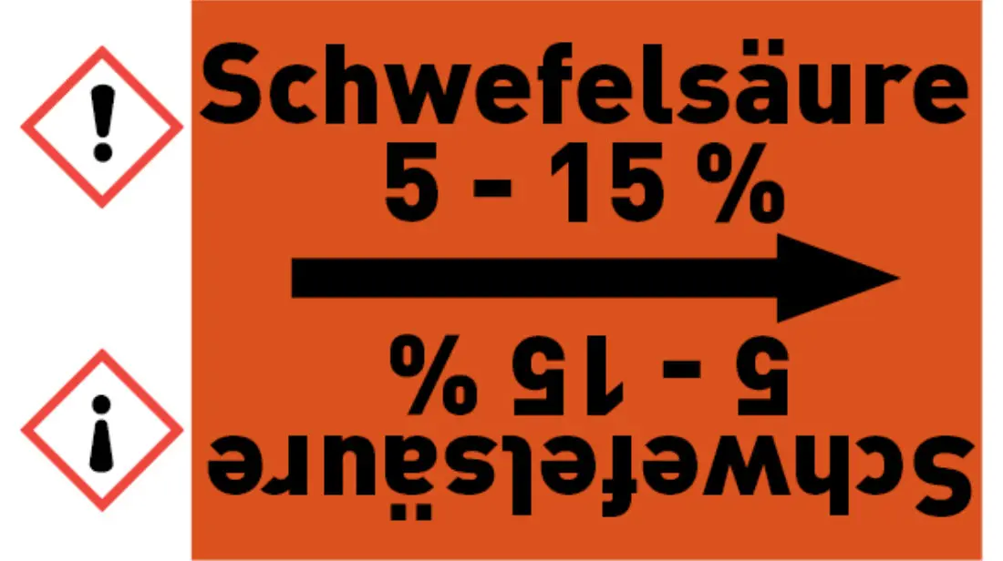 Kennzeichnungsband Schwefelsäure 5 - 15 % orange/schwarz bis Ø 50 mm 33 m/Rolle