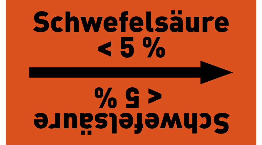 Kennzeichnungsband Schwefelsäure < 5 % orange/schwarz ab Ø 50 mm 33 m/Rolle