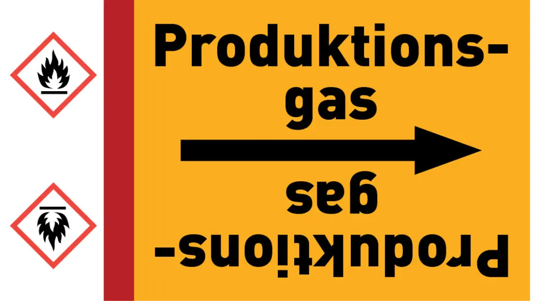 Kennzeichnungsband Produktionsgas gelb/schwarz ab Ø 50 mm 33 m/Rolle