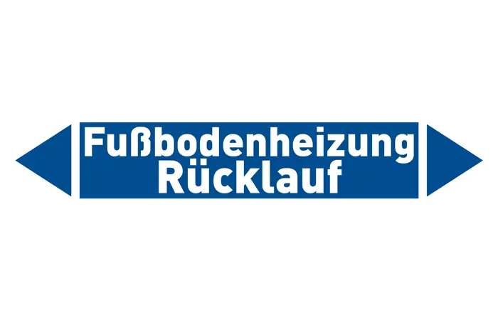 Pfeil Fußbodenheizung Rücklauf blau/weiß 215x40 mm