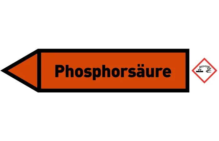 Pfeil links Phosphorsäure orange/schwarz 125x25 mm