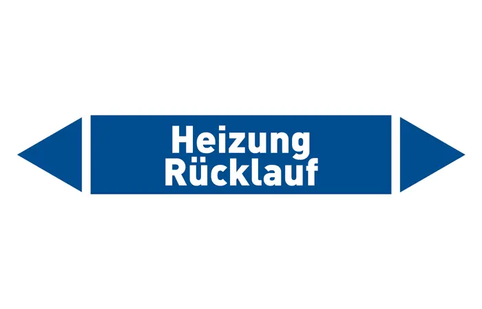 Pfeil Heizung Rücklauf blau/weiß 125x25 mm