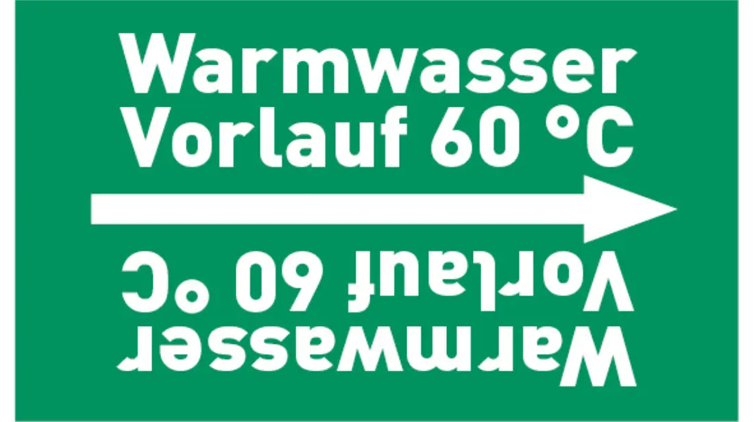 Kennzeichnungsband Warmwasser Vorlauf 60 °C grün/weiß bis Ø 50 mm 33 m/Rolle