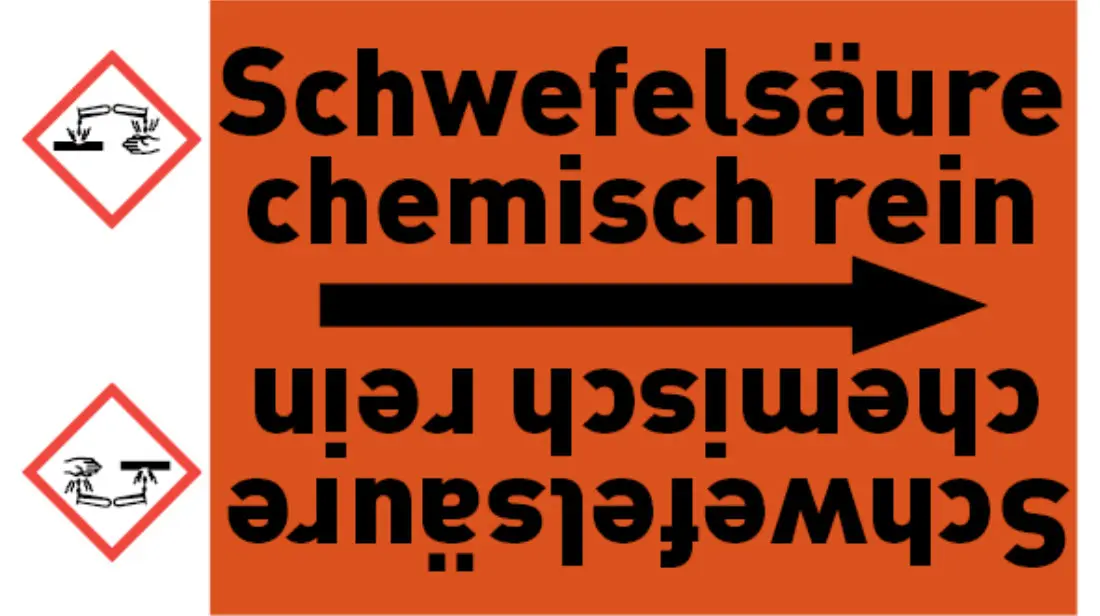 Kennzeichnungsband Schwefelsäure chemisch rein orange/schwarz bis Ø 50 mm 33 m/Rolle