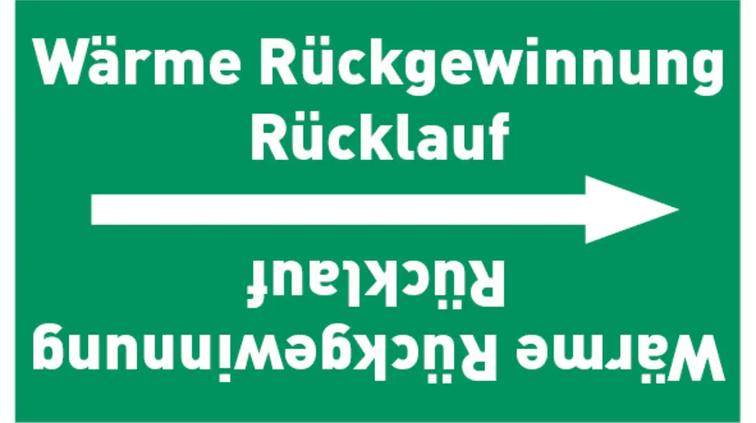 Kennzeichnungsband Wärme Rückgewinnung Rücklauf grün/weiß bis Ø 50 mm 33 m/Rolle