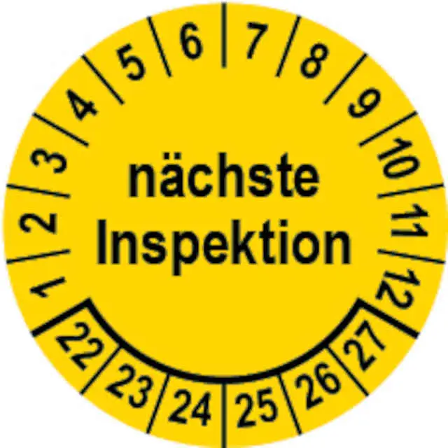 Prüfplakette Ø 40 mm "nächste Inspektion" gelb/schwarz; 1 VPE (200 Stück)