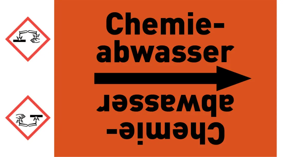 Kennzeichnungsband Chemieabwasser orange/schwarz ab Ø 50 mm 33 m/Rolle