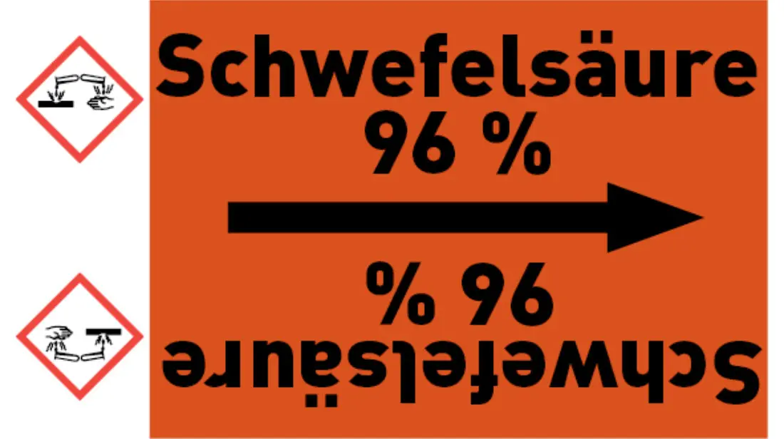 Kennzeichnungsband Schwefelsäure 96 % orange/schwarz bis Ø 50 mm 33 m/Rolle