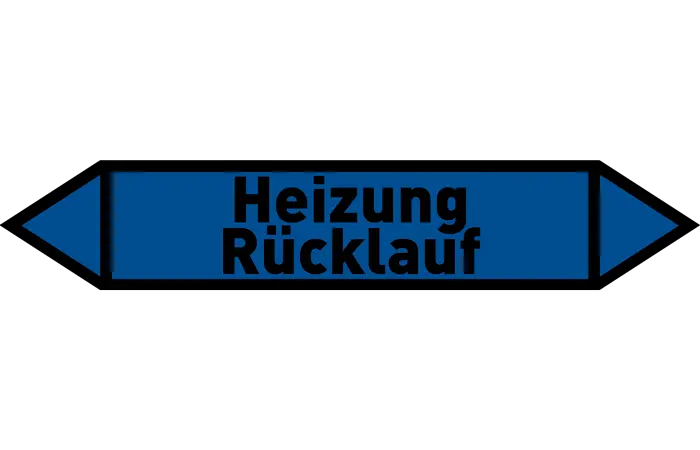 Pfeil Heizung Rücklauf blau/schwarz 215x40 mm