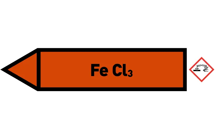 Pfeil links Fe Cl3 orange/schwarz 125x25 mm