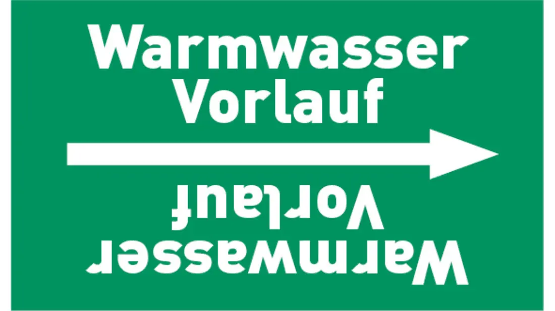 Kennzeichnungsband Warmwasser Vorlauf grün/weiß, bis Ø 50 mm 33 m/Rolle