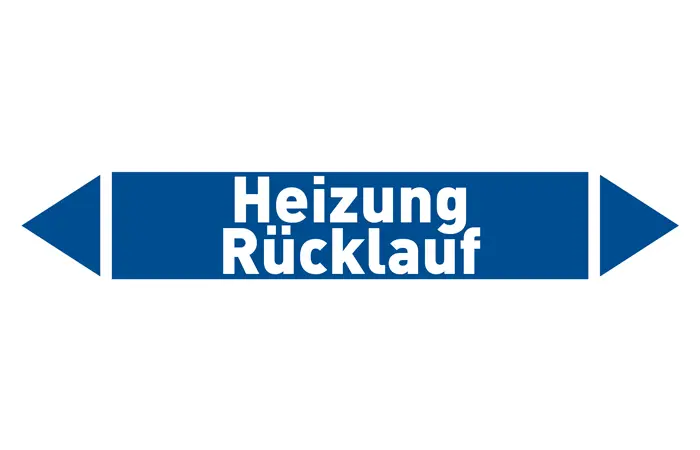 Pfeil Heizung Rücklauf blau/weiß 215x40 mm