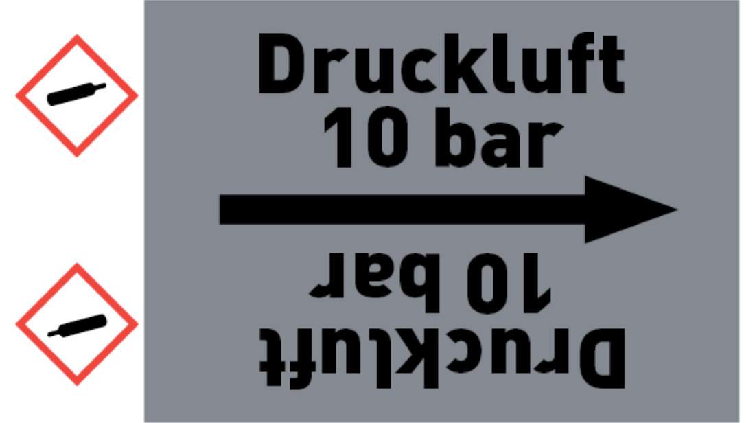 Kennzeichnungsband Druckluft 10 bar grau/schwarz bis Ø 50 mm 33 m/Rolle