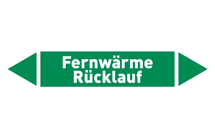 Pfeil Fernwärme Rücklauf grün/weiß 125x25 mm