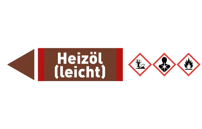 Pfeil links Heizöl (leicht) braun/weiß 125x25 mm