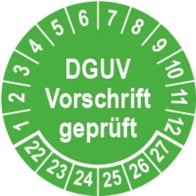 Prüfplakette Ø 40 mm "DGUV Vorschrift geprüft" grün/weiß; 1 VPE (200 Stück)