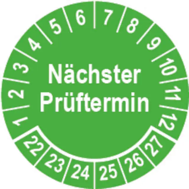 Prüfplakette Ø 40 mm "Nächster Prüftermin" grün/weiß; 1 VPE (200 Stück)