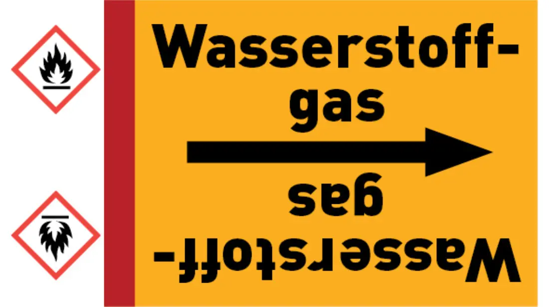 Kennzeichnungsband Wasserstoffgas gelb/schwarz bis Ø 50 mm 33 m/Rolle