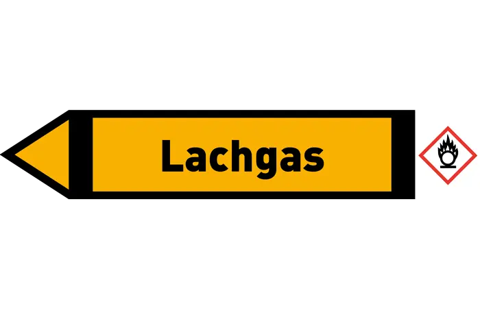 Pfeil links Lachgas gelb/schwarz 215x40 mm