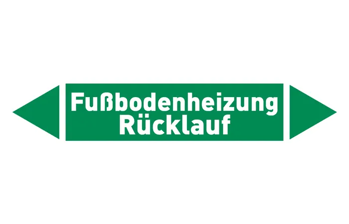 Pfeil Fußbodenheizung Rücklauf grün/weiß 125x25 mm