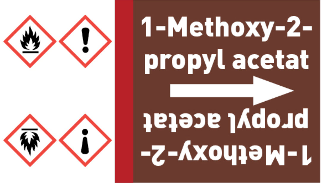 Kennzeichnungsband 1-Methoxy-2-propyl acetat braun/weiß bis Ø 50 mm 33 m/Rolle