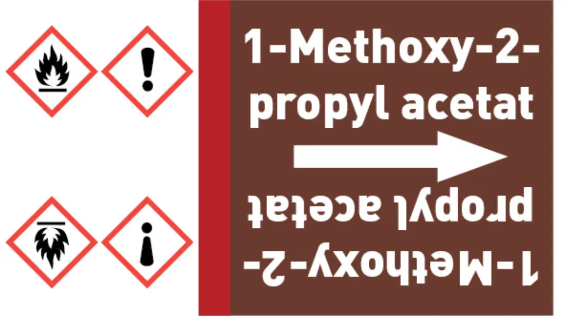 Kennzeichnungsband 1-Methoxy-2-propyl acetat braun/weiß bis Ø 50 mm 33 m/Rolle