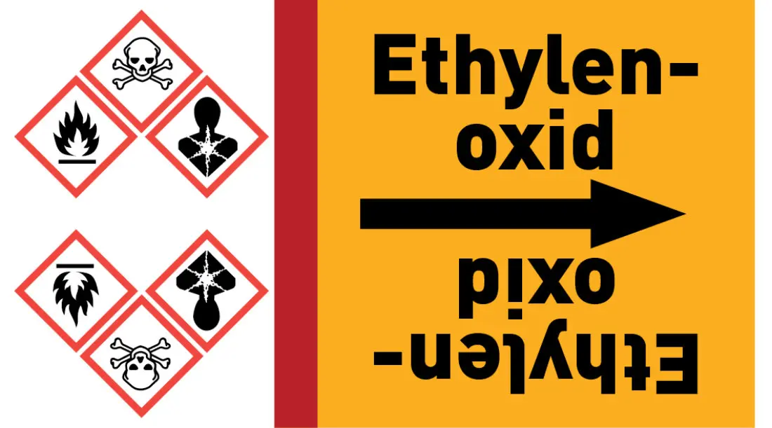 Kennzeichnungsband Ethylenoxid gelb/schwarz ab Ø 50 mm 33 m/Rolle