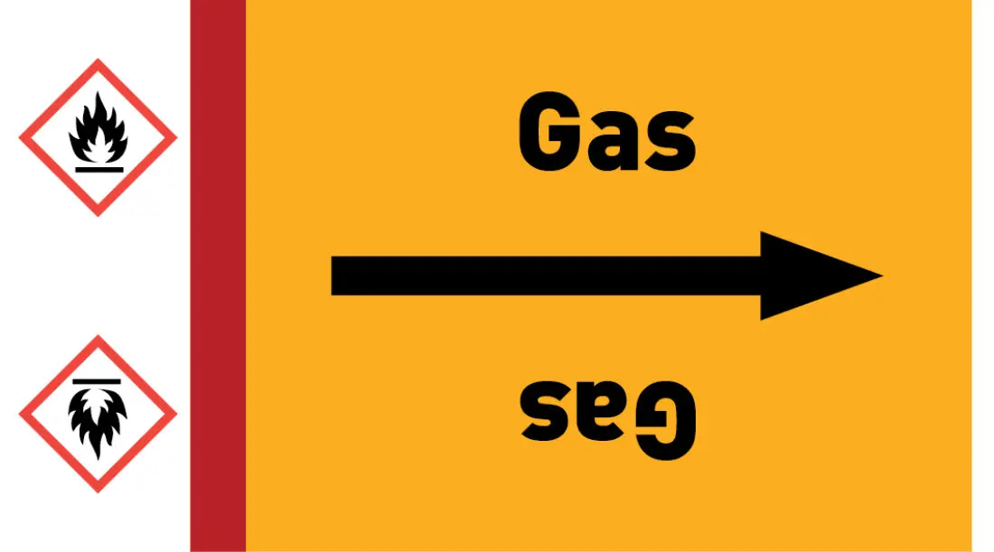 Kennzeichnungsband Gas gelb/schwarz, ab Ø 50 mm 33 m/Rolle