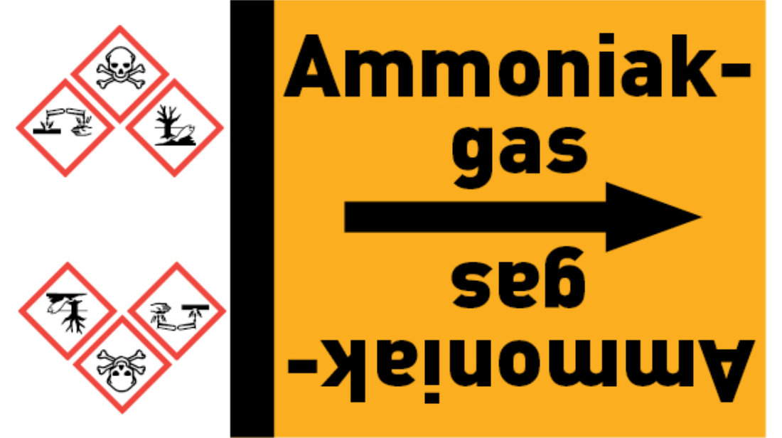 Kennzeichnungsband Ammoniakgas gelb/schwarz bis Ø 50 mm 33 m/Rolle