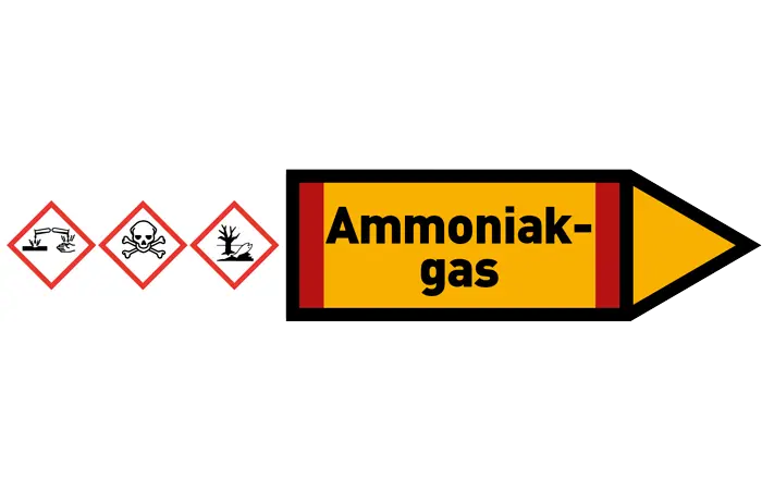 Pfeil rechts Ammoniakgas gelb/schwarz 125x25 mm