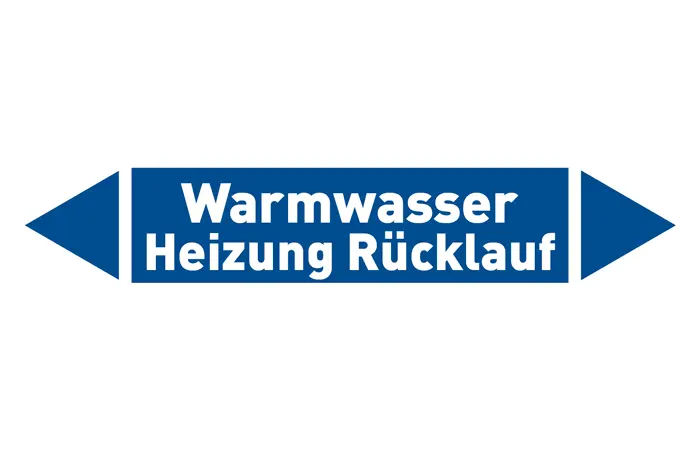 Pfeil Warmwasser Heizung Rücklauf blau/weiß 125x25 mm