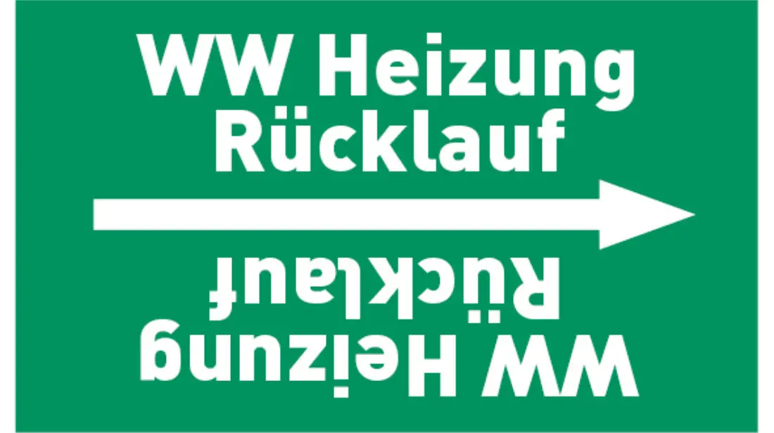 Kennzeichnungsband WW Heizung Rücklauf grün/weiß, bis Ø 50 mm 33 m/Rolle