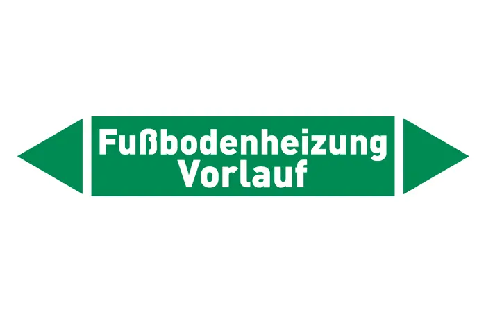 Pfeil Fußbodenheizung Vorlauf grün/weiß 125x25 mm