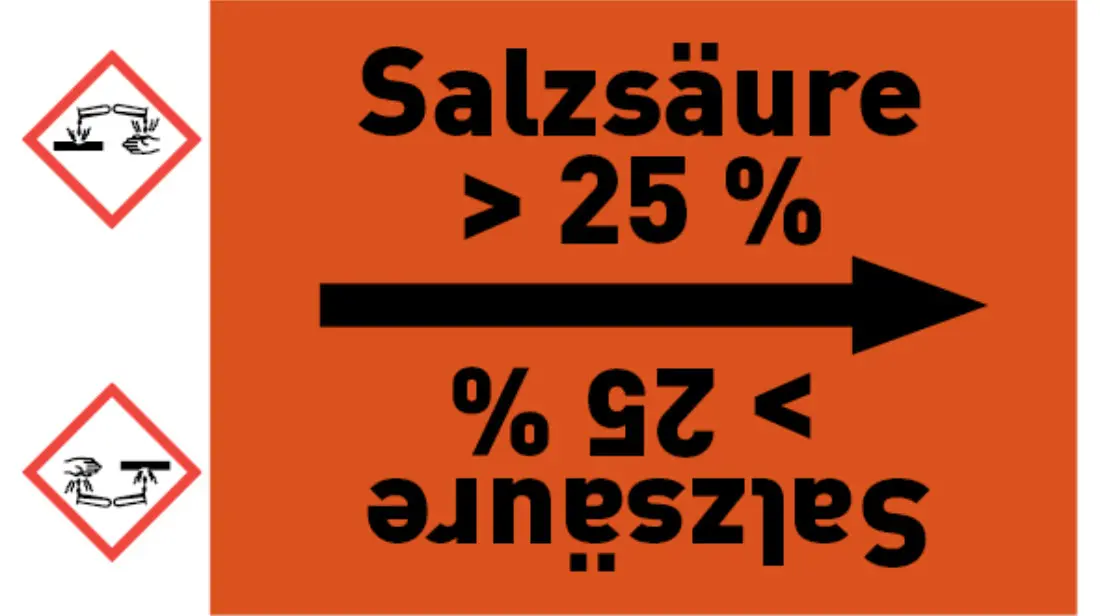 Kennzeichnungsband Salzsäure > 25 % orange/schwarz bis Ø 50 mm 33 m/Rolle