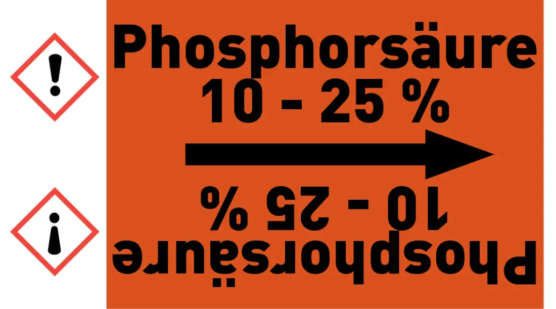 Kennzeichnungsband Phosphorsäure 10 - 25 % orange/schwarz ab Ø 50 mm 33 m/Rolle