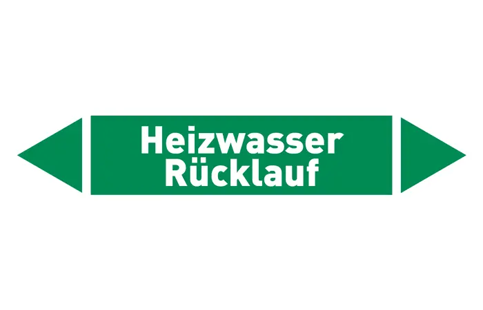 Pfeil Heizwasser Rücklauf grün/weiß 125x25 mm