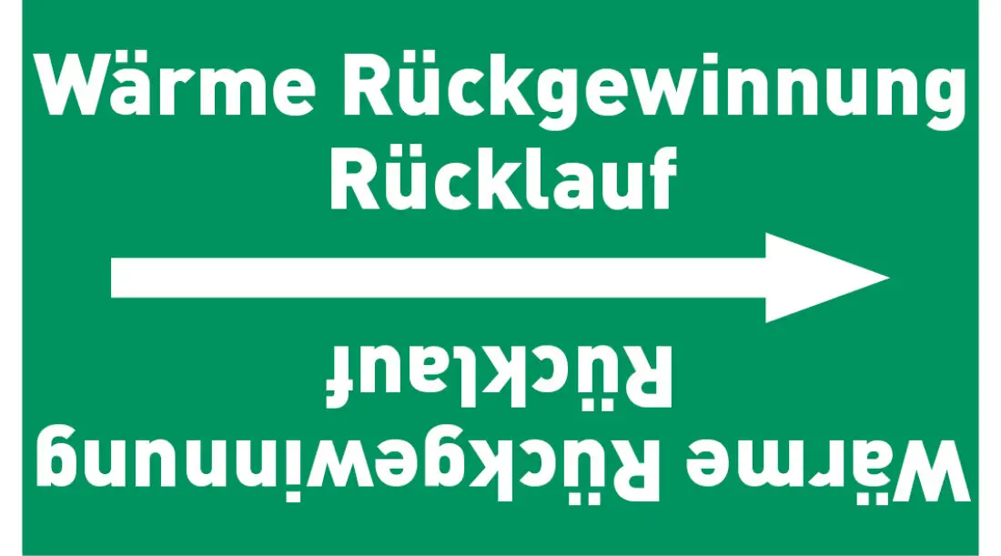 Kennzeichnungsband Wärme Rückgewinnung Rücklauf grün/weiß ab Ø 50 mm 33 m/Rolle