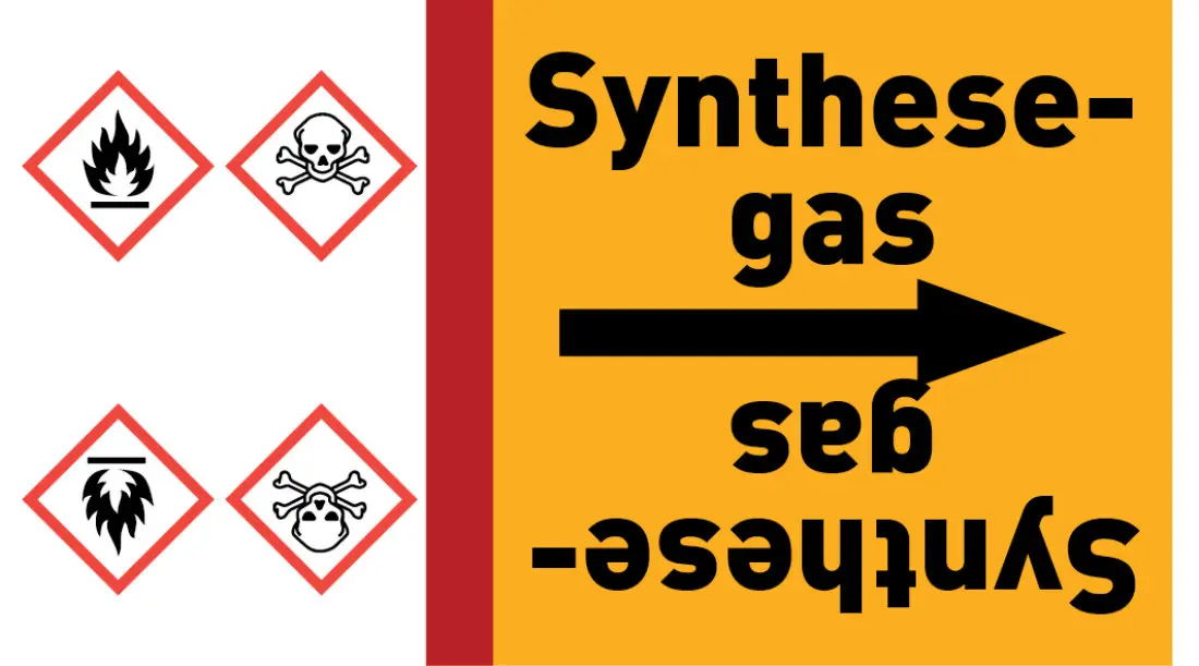 Kennzeichnungsband Synthesegas gelb/schwarz ab Ø 50 mm 33 m/Rolle