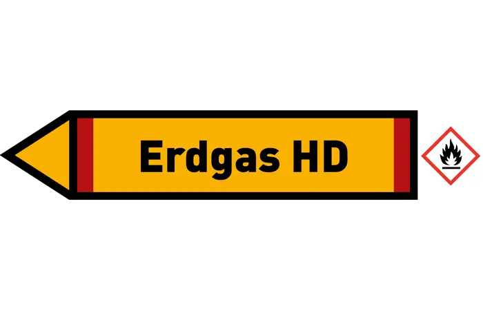 Pfeil links Erdgas HD gelb/schwarz 215x40 mm