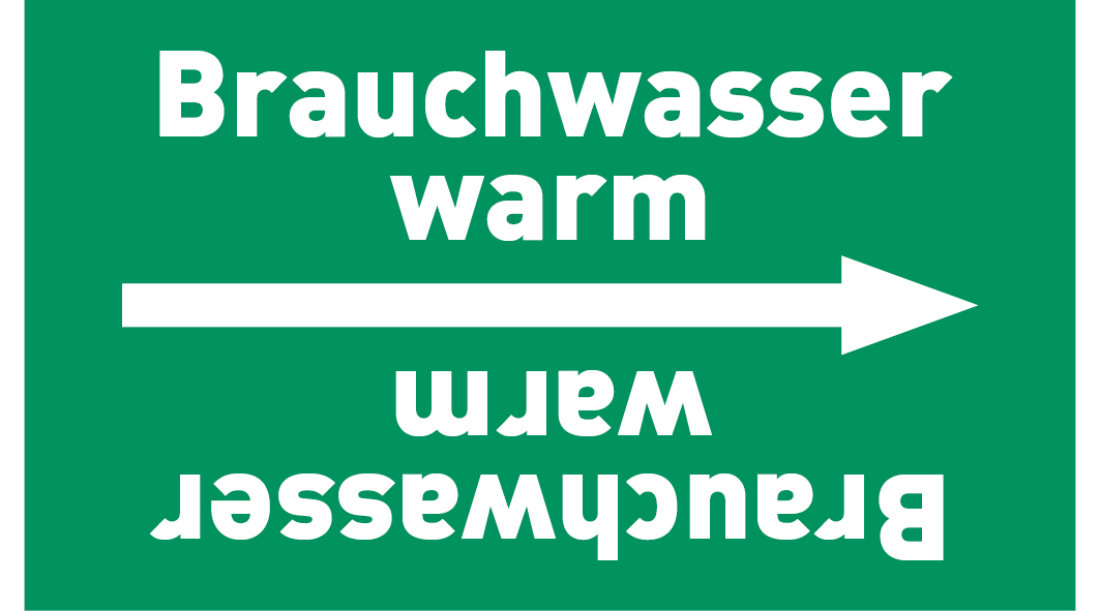 Kennzeichnungsband Brauchwasser warm grün/weiß ab Ø 50 mm 33 m/Rolle