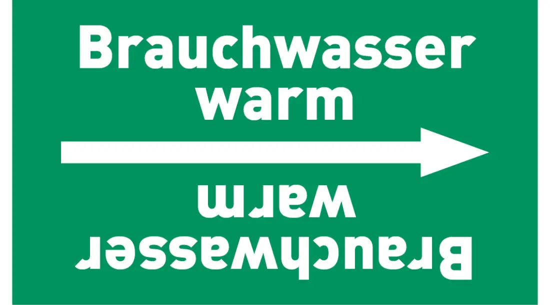 Kennzeichnungsband Brauchwasser warm grün/weiß ab Ø 50 mm 33 m/Rolle