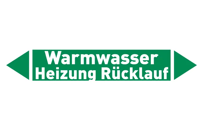 Pfeil Warmwasser Heizung Rücklauf grün/weiß 215x40 mm