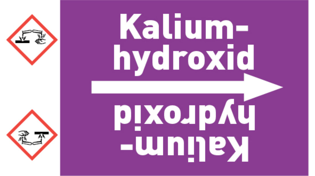 Kennzeichnungsband Kaliumhydroxid violett/weiß bis Ø 50 mm 33 m/Rolle