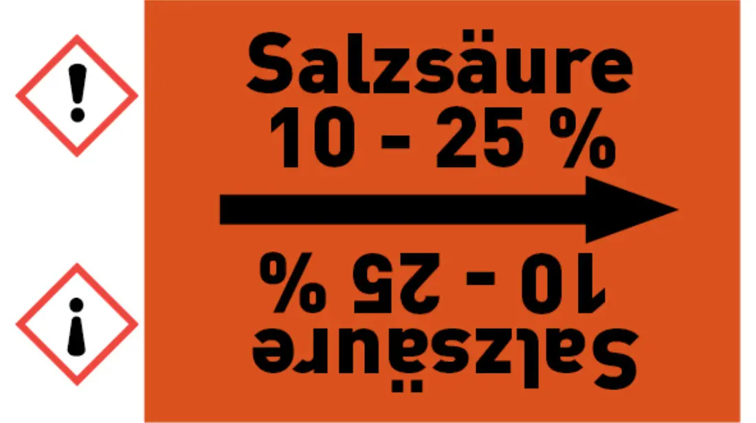 Kennzeichnungsband Salzsäure 10 - 25 % orange/schwarz bis Ø 50 mm 33 m/Rolle